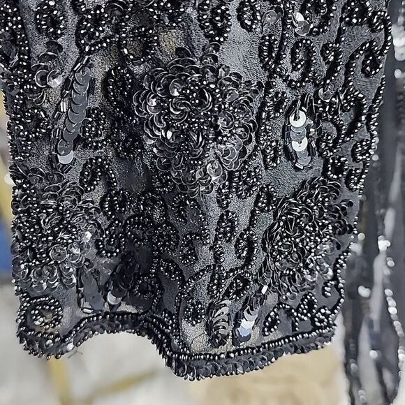 Long Black Beaded & Sequined Sheer Sparkly Holiday Snap Button Jacket Size1X - Picture 16 of 16